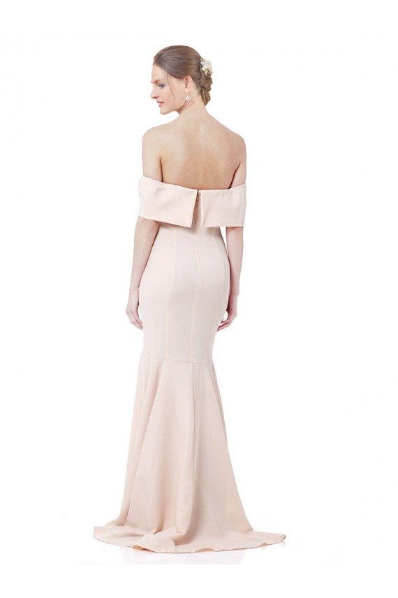 Outlet Mermaid Bardot Maxi Formal Crepe Bridesmiad Dress with Fishtail Train