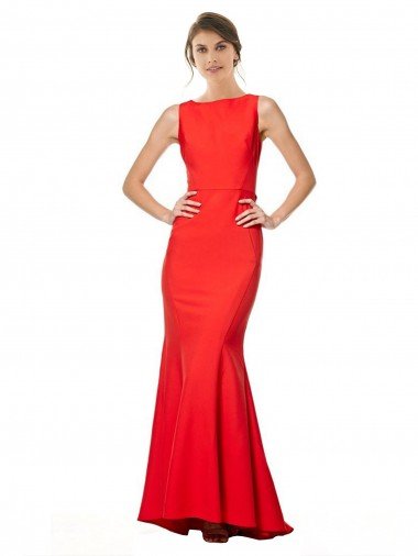 Outlet High Neck Maxi Formal Crepe Bridesmiad Dress with Exaggerated Back Ruffle
