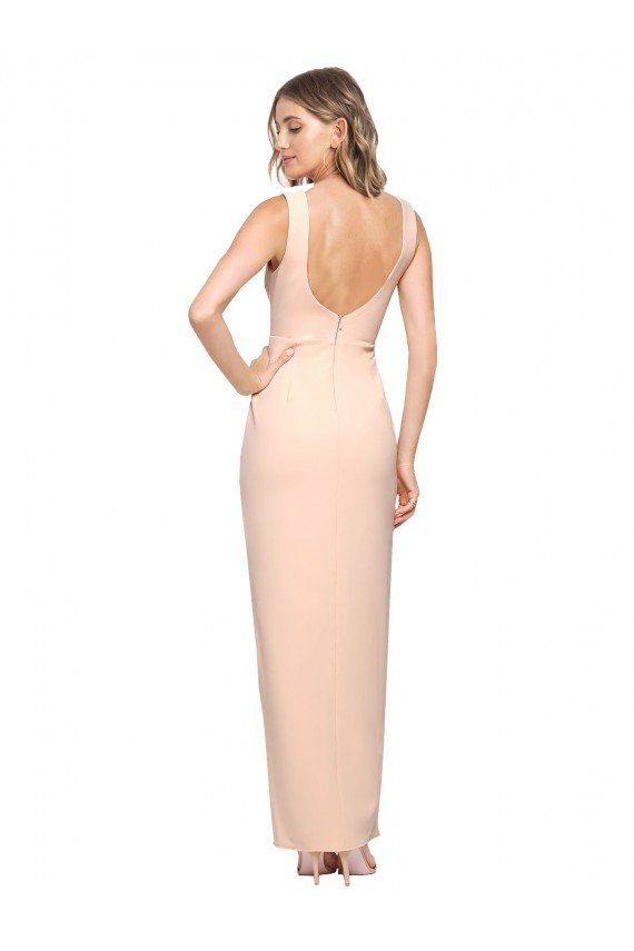 Outlet Floor Length Square Neck Long Sheath Formal Crepe Bridesmaid Dress / Prom Dress 