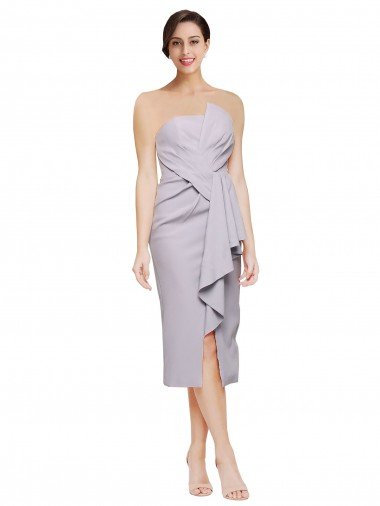 Outlet Short Cocktail Length Strapless Formal Crepe Bridesmaid Dress / Prom Dress with Ruffles
