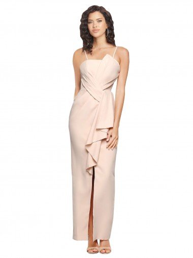 Outlet Long Full Length Ruffles Strapless Low Back Crepe Bridesmaid Dress / Prom Dress with Straps