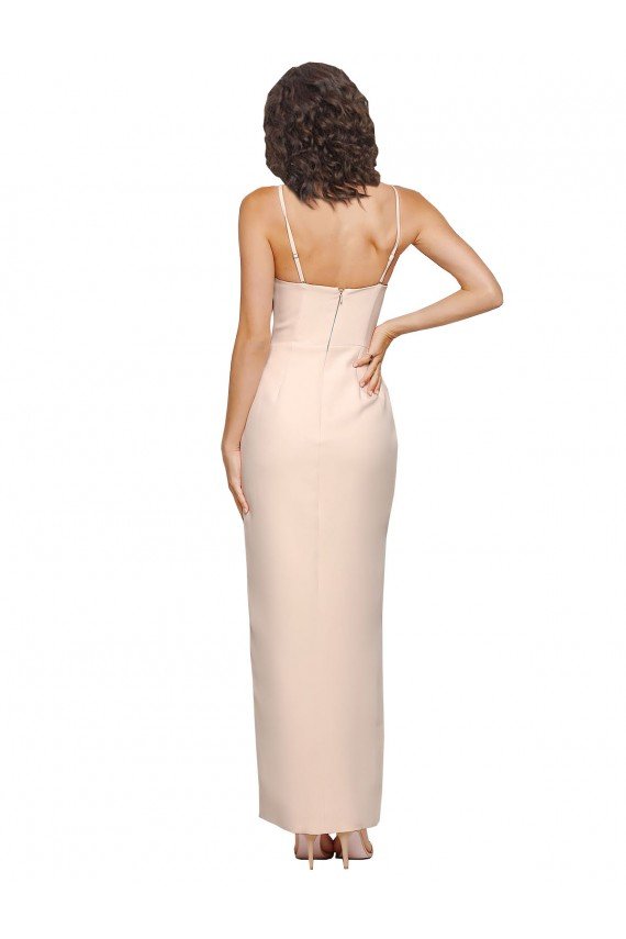 Outlet Long Full Length Ruffles Strapless Low Back Crepe Bridesmaid Dress / Prom Dress with Straps