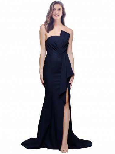 Outlet Long Strapless Sweep Train Low Back Crepe Bridesmaid Dress / Prom Dress