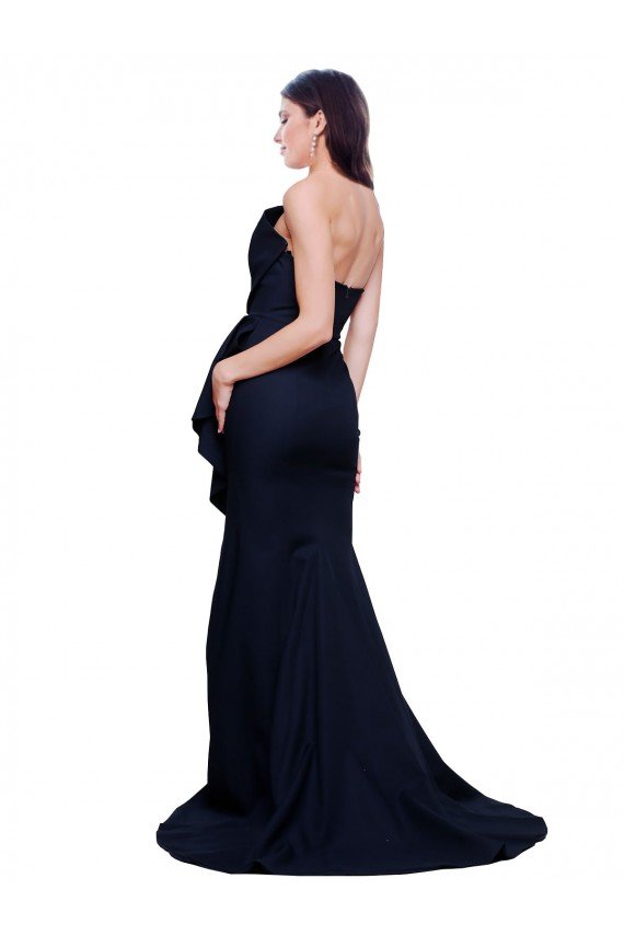 Outlet Long Strapless Sweep Train Low Back Crepe Bridesmaid Dress / Prom Dress