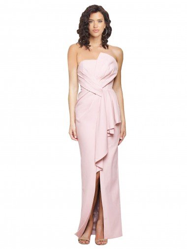 Outlet Strapless Long Full Length Ruffles Low Back Formal Crepe Bridesmaid Dress / Prom Dress