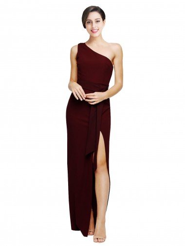 Outlet One Shoulder Sheath Formal Crepe Bridesmaid Dress / Prom Dress with High Side Split