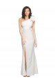 Outlet One Shoulder Long Full Length Formal Crepe Bridesmaid Dress / Prom Dress with Ruffles and Side Split