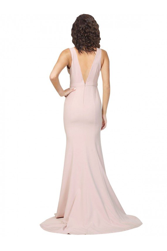 Outlet Deep Plunging V-Neckline Full Length Formal Crepe Bridesmaid Dress / Prom Dress with Deep V-Backline