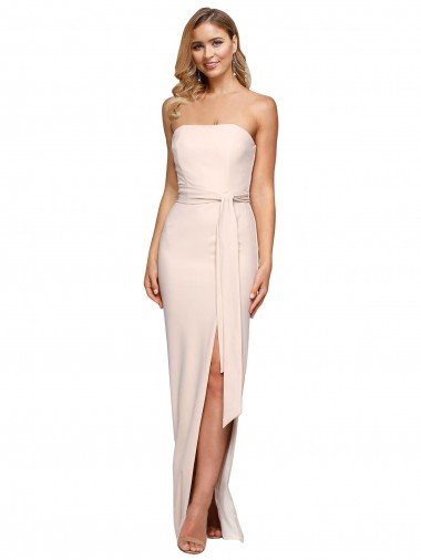 Outlet Full Length Low Back Strapless Formal Crepe Bridesmaid Dress / Prom Dress with Thigh High Side Split