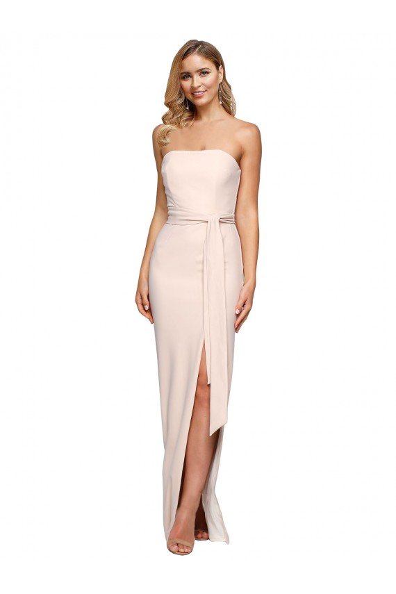 Outlet Full Length Low Back Strapless Formal Crepe Bridesmaid Dress / Prom Dress with Thigh High Side Split