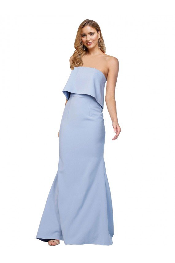 Outlet Strapless Full Length Formal Crepe Bridesmaid Dress / Prom Dress with Bodice Overlay
