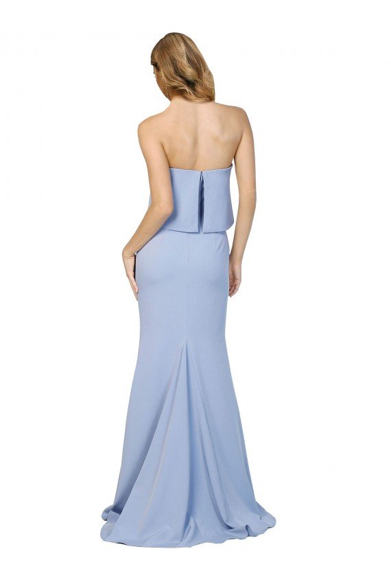 Outlet Strapless Full Length Formal Crepe Bridesmaid Dress / Prom Dress with Bodice Overlay