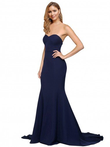 Outlet Fit and Flare Sweetheart Long Formal Crepe Bridesmaid Dress / Prom Dress with Sweep Train
