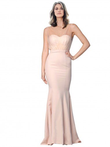 Outlet Full Length Sweetheart Formal Crepe Bridesmaid Dress / Prom Dress with Tulle Overlay