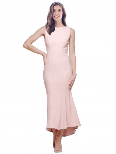 Outlet High Neck Low V-Back Cocktail Midi Length Formal Crepe Bridesmaid Dress / Prom Dress