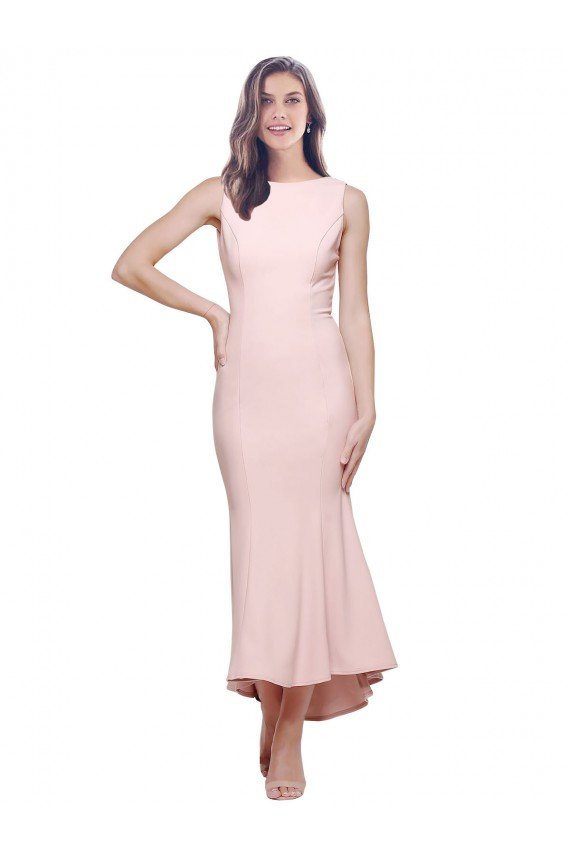 Outlet High Neck Low V-Back Cocktail Midi Length Formal Crepe Bridesmaid Dress / Prom Dress