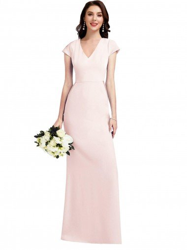 Outlet Cap Sleeve A-Line Formal Crepe Bridesmaid Dress / Prom Dress with Pockets