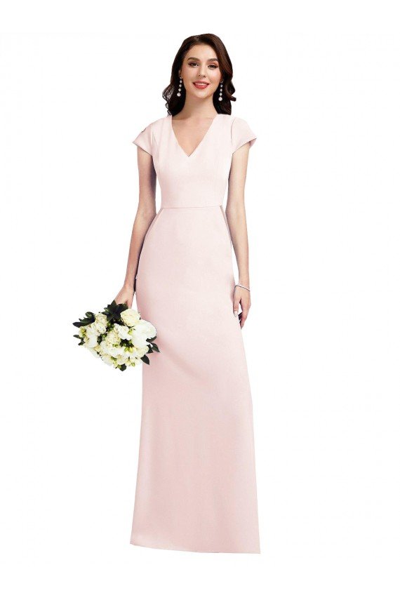 Outlet Cap Sleeve A-Line Formal Crepe Bridesmaid Dress / Prom Dress with Pockets