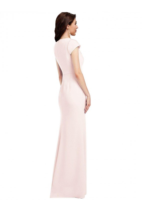 Outlet Cap Sleeve A-Line Formal Crepe Bridesmaid Dress / Prom Dress with Pockets