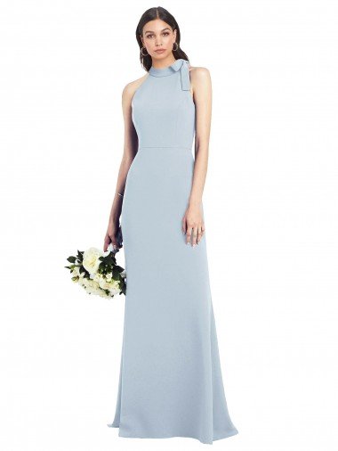 Outlet Halter Bow Neck Open Back Soft Full Length Trumpet Bridesmaid Dress / Prom Dress