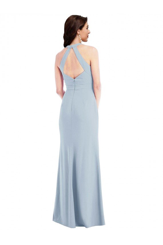 Outlet Open Back Halter Maxi Formal Crepe Bridesmaid Dress / Prom Dress with Draped Bow