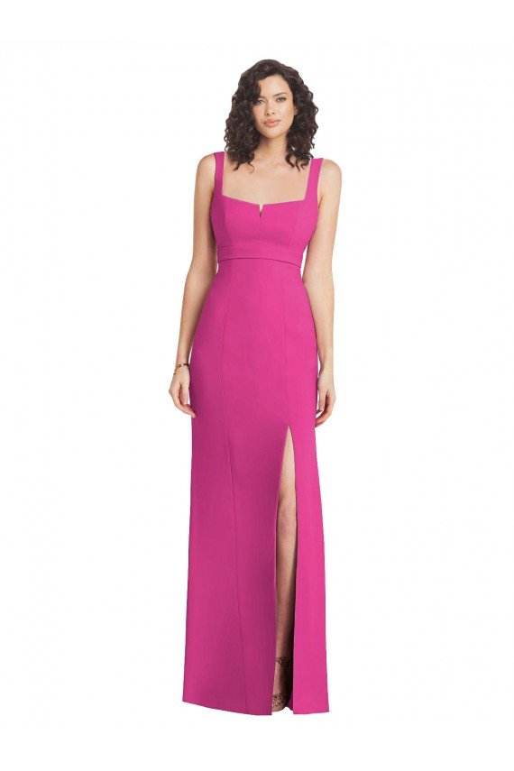 Outlet Wide Strap Notch Empire Waist Bridesaid Dress with Front Slit
