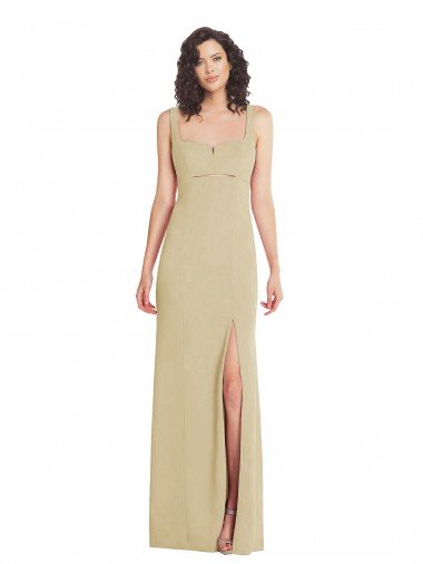 Outlet Wide Strap Slash Cutout Empire Formal Crepe Bridesmaid Dress / Prom Dress with Front Slit