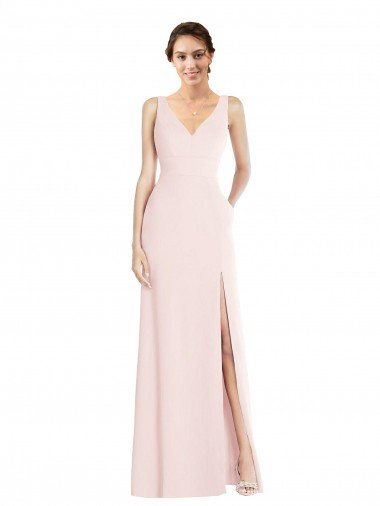 Outlet Square Neck Low Back A-Line Bridesmaid Dress / Prom Dress with Front Slit and Pockets