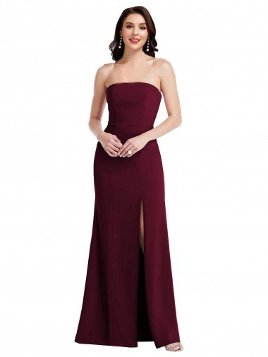Outlet Strapless Crepe Maxi Bridesmaid Dress / Prom Dress with Front Slit