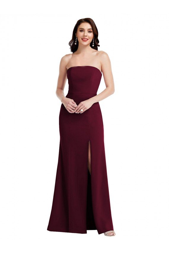 Outlet Strapless Crepe Maxi Bridesmaid Dress / Prom Dress with Front Slit