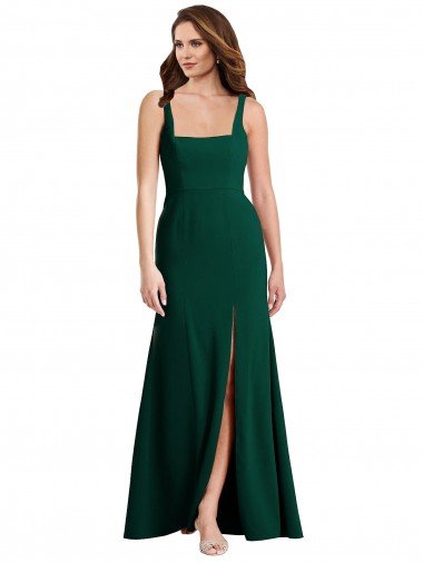 Outlet Square Neck Trumpet Maxi Bridesmaid Dress / Prom Dress with Front Slit
