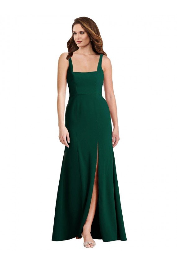 Outlet Square Neck Trumpet Maxi Bridesmaid Dress / Prom Dress with Front Slit