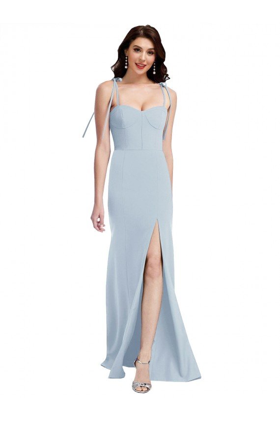 Outlet Bustier Style Crepe Bridesmaid Dress / Prom Dress with Bow Straps