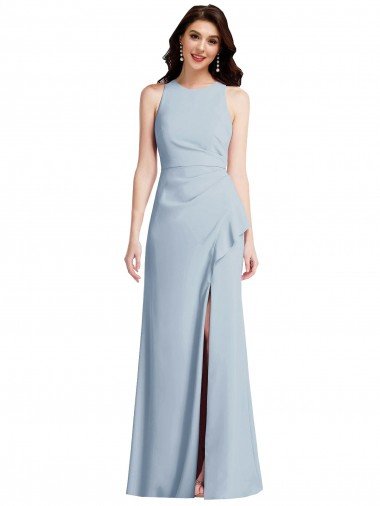 Outlet Halter Maxi Bridesmaid Dress / Prom Dress with Cascade Ruffle Slit