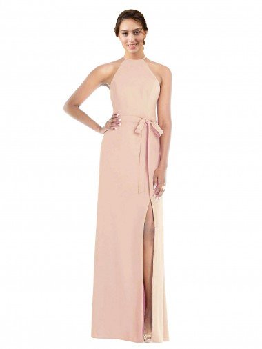 Outlet Halter Criss Cross Cutout Back Maxi Formal Crepe Bridesmaid Dress / Prom Dress