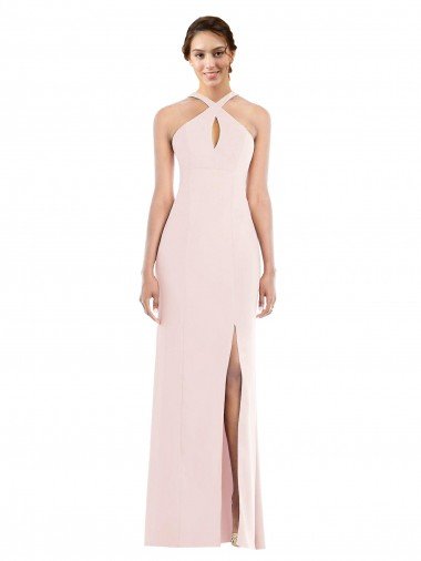 Outlet Criss Cross Halter Princess Line Trumpet Formal Crepe Bridesmaid Dress / Prom Dress