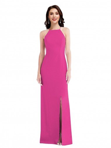 Outlet Open Back High Neck Halter Trumpet Formal Crepe Bridesmaid Dress / Prom Dress