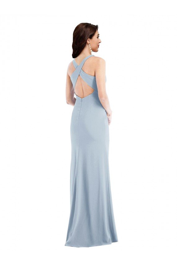 Outlet Criss Cross Cutout Back Maxi Bridesmaid Dress / Prom Dress with Front Slit