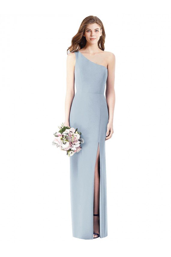Outlet One Shoulder Crepe Trumpet Bridesmaid Dress / Prom Dress with Front Slit