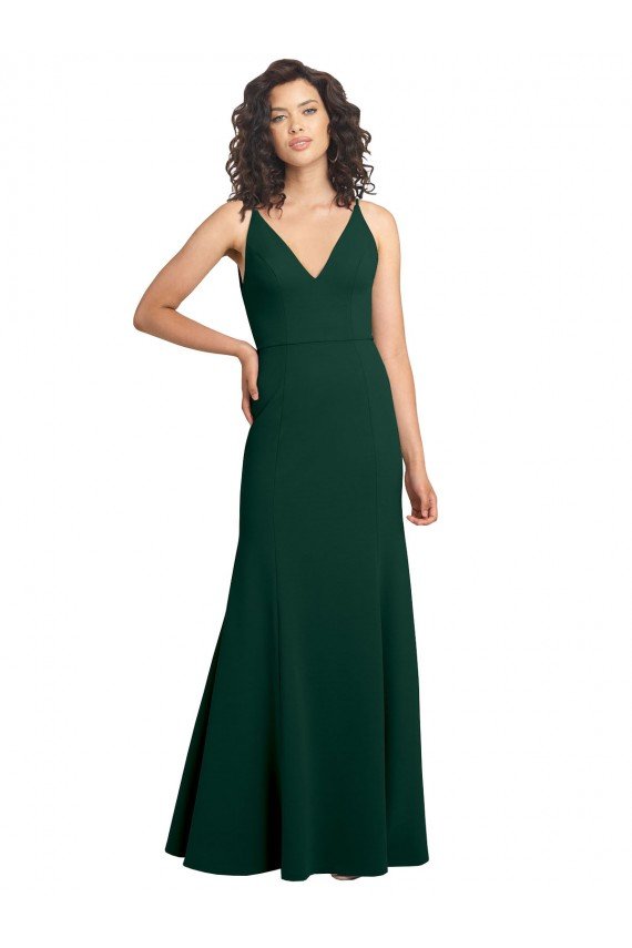 Outlet Form Fitting Stretch Formal Crepe A-Line Bridesmaid Dress / Prom Dress