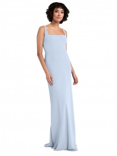 Outlet Slim Square Neck Fit and Flare Full Length Stretch Crepe Bridesmaid Dress / Prom Dress
