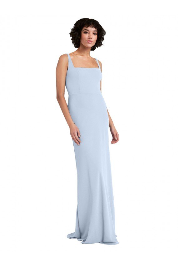 Outlet Slim Square Neck Fit and Flare Full Length Stretch Crepe Bridesmaid Dress / Prom Dress