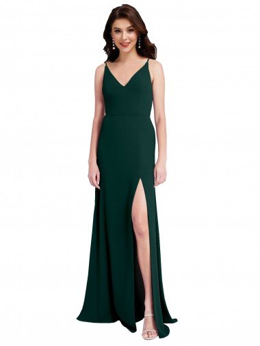 Outlet Slim A-Line V-Neck Full Length Formal Crepe Bridesmaid Dress / Prom Dress with Side Slit