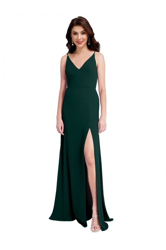 Outlet Slim A-Line V-Neck Full Length Formal Crepe Bridesmaid Dress / Prom Dress with Side Slit