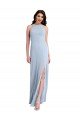 Outlet Fit and Flare High Neck Formal Crepe Bridesmaid Dress / Prom Dress with Side Slit