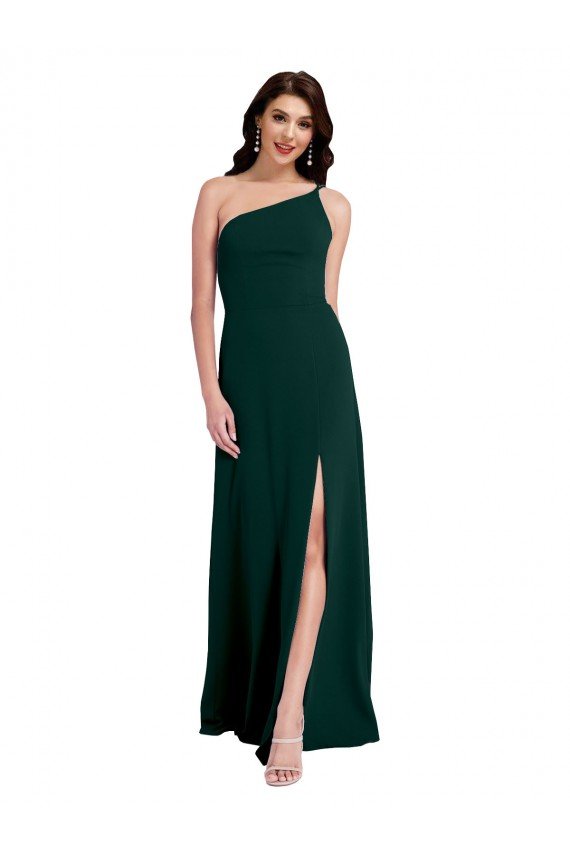 Outlet A-Line Slim One Shoulder Formal Crepe Bridesmaid Dress / Prom Dress with Asymmetrical Straps and Side Slit