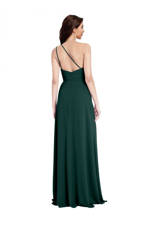 Outlet A-Line Slim One Shoulder Formal Crepe Bridesmaid Dress / Prom Dress with Asymmetrical Straps and Side Slit