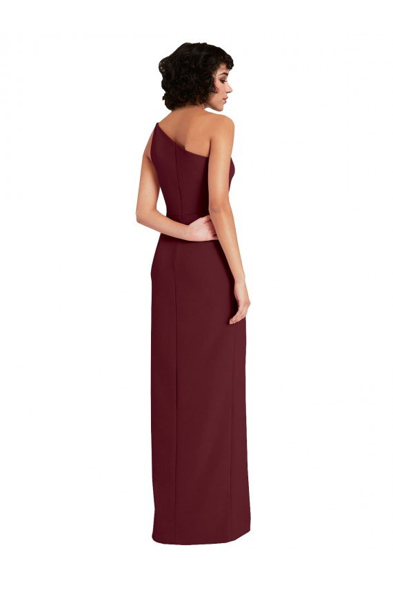 Outlet Sleek One Shoulder Long Formal Crepe Bridesmaid Dress / Prom Dress with Daring Slit