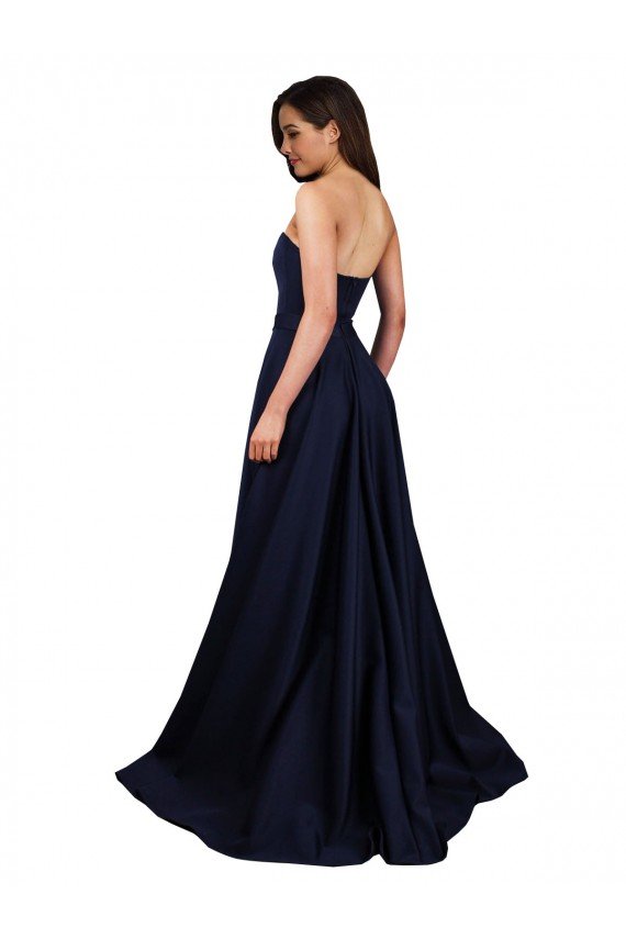 Outlet Sweetheart Neckline Low Back Long Formal Crepe Bridesmaid Dress / Prom Dress with Pockets & High Leg Spit