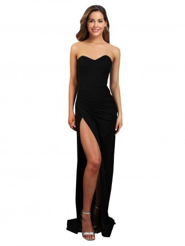 Outlet Corset Style Strapless Formal Crepe Bridesmaid Dress / Prom Dress with High Split